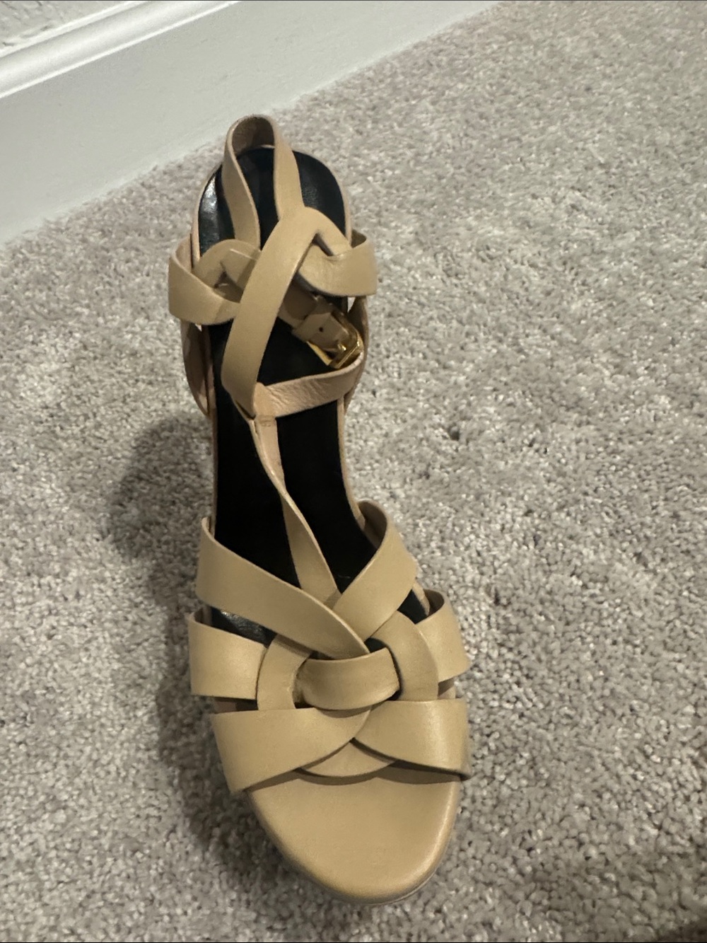 Yves Saint Laurent Beige Knotted Leather Strappy Heel